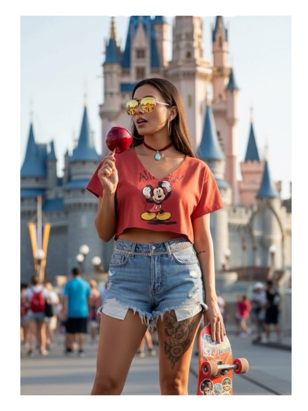 new LF Furst of a Kind ◈ Vintage Mickey Mouse Cropped Crop T Shirt Tee ◈ Red 1SZ